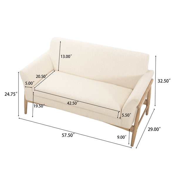 English Elm Christopher Knight Home® - Linen Flared Arms Loveseat Beige+Natural - Upholstered Fabric, Elm Wood Legs, Modern Cozy 57.5" W N771P294675M