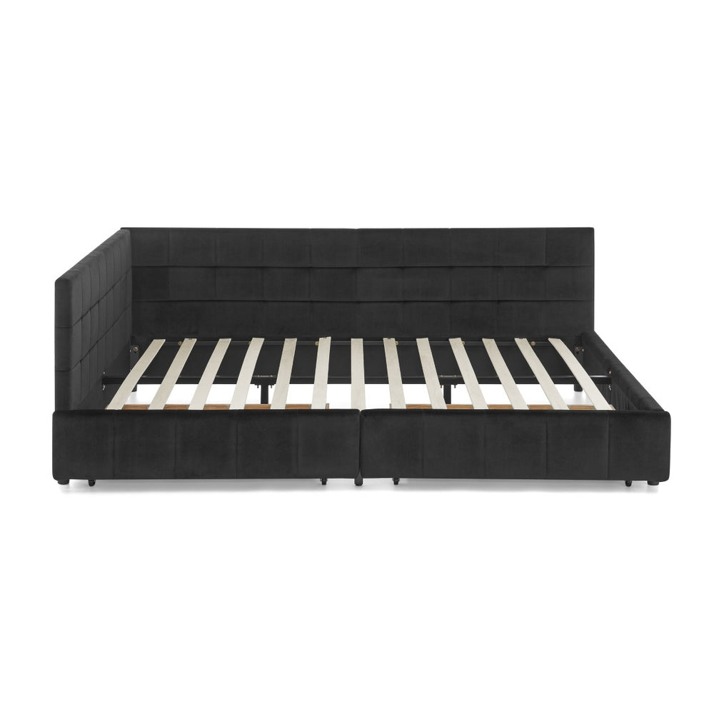 English Elm Queen Size Velvet Upholstered Tufted Bed Frame With Storage, Armrests, And Backrest For Comfort W487S00281-GIGA