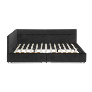 English Elm Queen Size Velvet Upholstered Tufted Bed Frame With Storage, Armrests, And Backrest For Comfort W487S00281-GIGA