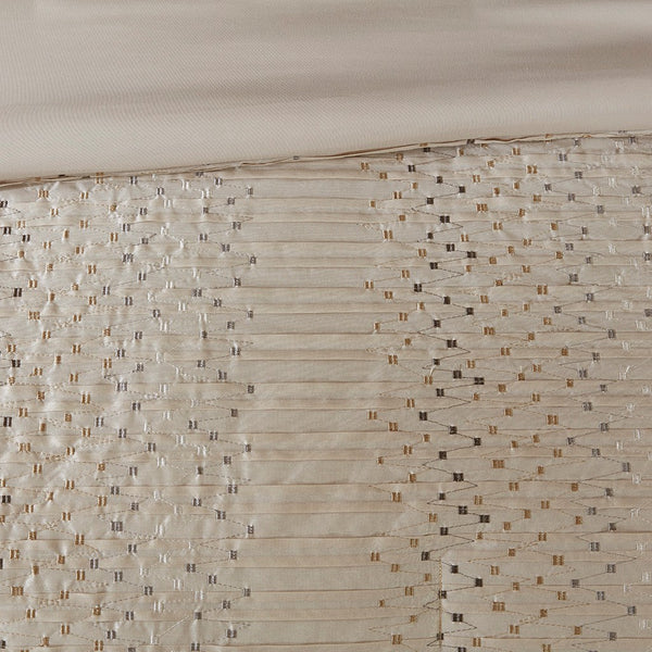 English Elm 8 Piece Comforter Set For California King Bed - Luxurious Faux Silk & Embroidered Geometric Design B03597013