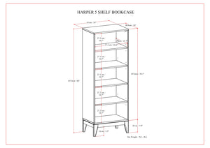 English Elm Harper Mid-Century 5-Shelf Bookcase in Walnut Brown – Solid Rubberwood, 4 Adjustable Shelves, 66" B136P238604