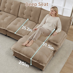 English Elm 107" U Shaped Chenille Sectional Cloud Sofa with Ottomans Deep Seat Modular Living Room Light Coffee W714S01709