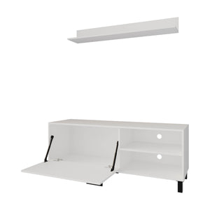 English Elm FM Bitter Springs TV Stand 65" Melamine Media Console with Open Shelves, Scratch-Resistant Modern Design White 60 L x 21 W x 5 H B128P301381