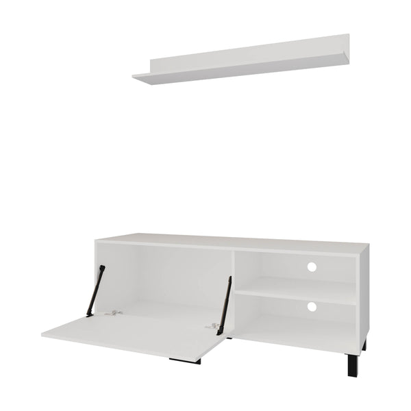 English Elm FM Bitter Springs TV Stand 65" Melamine Media Console with Open Shelves, Scratch-Resistant Modern Design White 60 L x 21 W x 5 H B128P301381