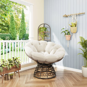 English Elm Comfortable Wicker Papasan Swivel Chair Rattan Frame with Plush Corduroy Cushion W640P443555