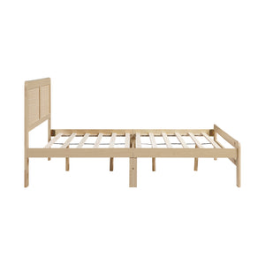 English Elm 1pc Contemporary Finish Queen Size Platform Bed Frame with Slats, Clean Headboard, Modern Wood Appeal Natural 59 L x 19 W x 7 H B011P353119