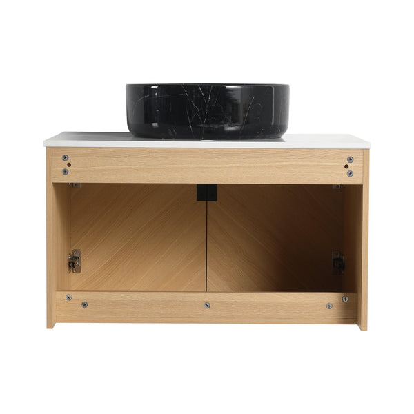 English Elm 30" Bathroom Vanity With Wall-Mounted Design, Ceramic Vessel Sink & Soft-Close Doors For Modern Homes W999S00447