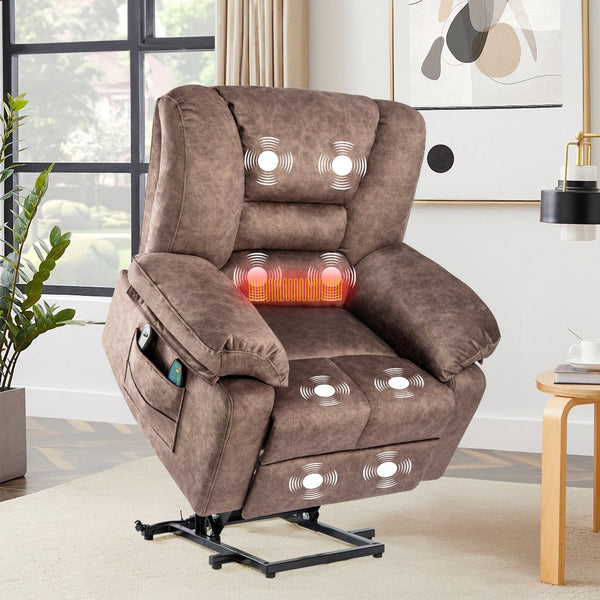 English Elm Power Lift Recliner with Massage & Heat, 8-Point Therapy, Timer & Easy Power Lift Assistance Brown W1403P177447
