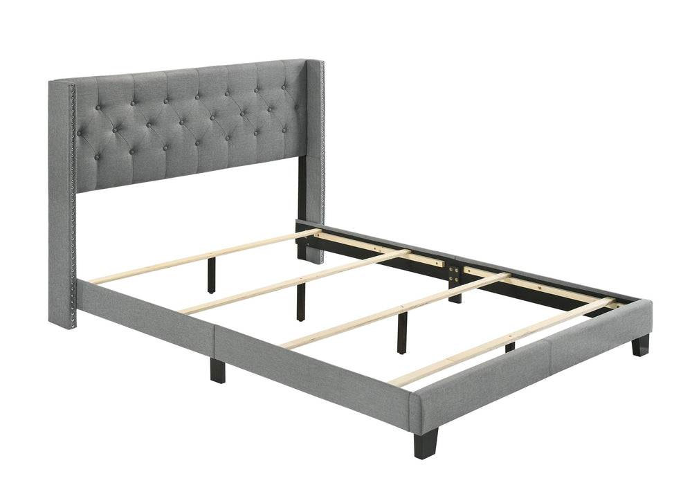 English Elm 1pc Full Size Wingback Bed Gray Upholstered Button-Tufted Headboard with Nailhead Trim & Solid Frame, 60.7"x80.7" B2741P347929