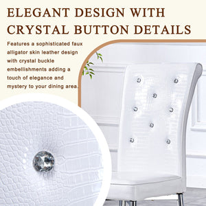 English Elm Set of 4 Glam Faux Leather Dining Chairs with Crystal Buckle and Gold Tone Legs White W3226P311055