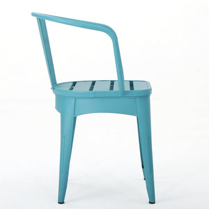 English Elm Colmar Outdoor Iron Bistro Set Powder Coated Slatted Armchairs Round Patio Table Blue 56558.00MCB