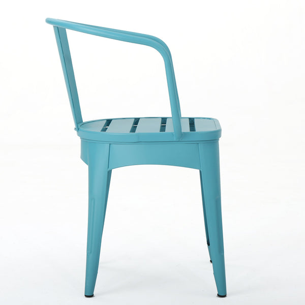 English Elm Colmar Outdoor Iron Bistro Set Powder Coated Slatted Armchairs Round Patio Table Blue 56558.00MCB