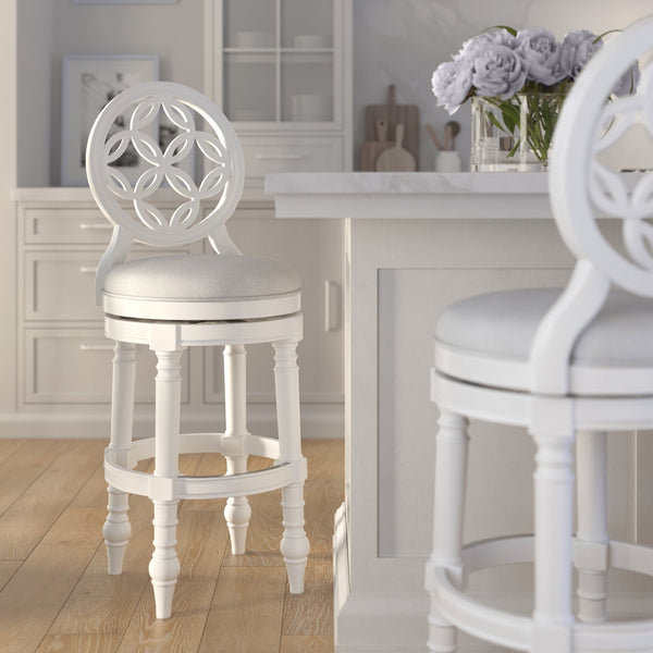 English Elm 26" Solid Wood Swivel Counterstool High Back Faux Leather Seat for Kitchen Island White B2751P436473