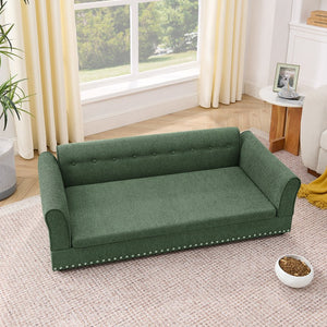 English Elm Oversized Linen Pet Sofa with Backrest Armrests Rubberwood Frame for Large Dogs W487P430326