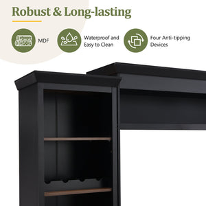 English Elm Farmhouse Mid-century Entertainment Center Walnut Black with Wine Rack for Living Room N721S000046B-2