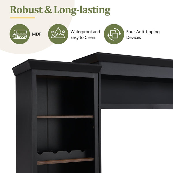 English Elm Farmhouse Mid-century Entertainment Center Walnut Black with Wine Rack for Living Room N721S000046B-2