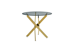 English Elm Modern Round Tempered Glass Dining Table with Glam Gold Iron Base for Compact Spaces Golden W3590S00009