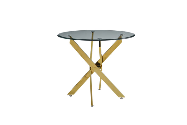 English Elm Modern Round Tempered Glass Dining Table with Glam Gold Iron Base for Compact Spaces Golden W3590S00009