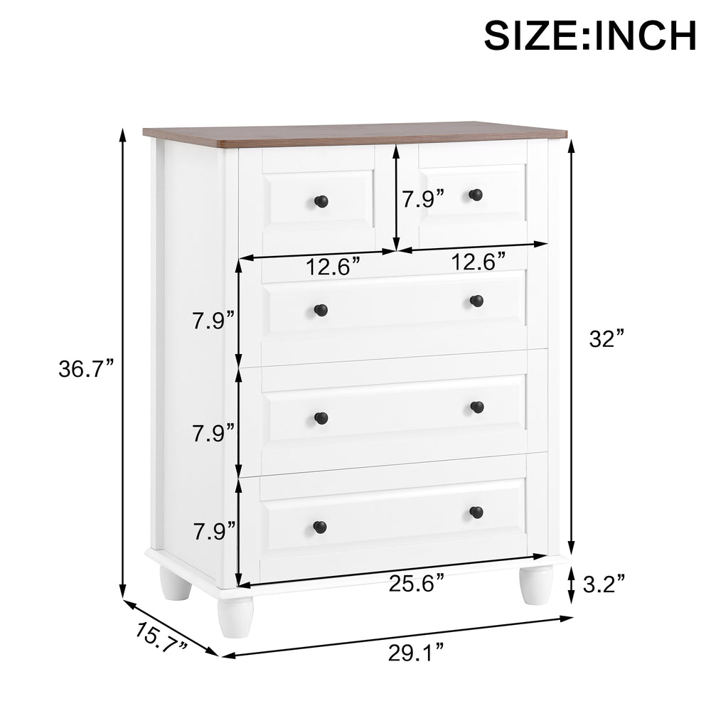 English Elm White 6-Drawer Dresser with Wide Top Surface, Smooth Glide Drawers & Alloy Handles for Bedroom and Living Room Ivory White W1157P307950