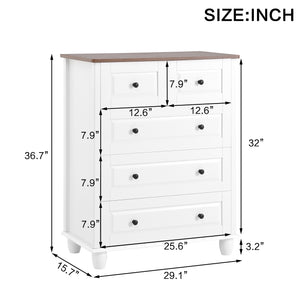 English Elm White 6-Drawer Dresser with Wide Top Surface, Smooth Glide Drawers & Alloy Handles for Bedroom and Living Room Ivory White W1157P307950