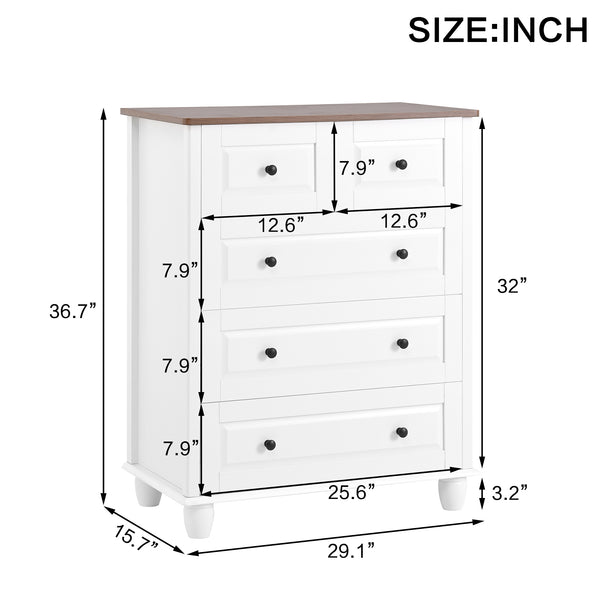 English Elm White 6-Drawer Dresser with Wide Top Surface, Smooth Glide Drawers & Alloy Handles for Bedroom and Living Room Ivory White W1157P307950