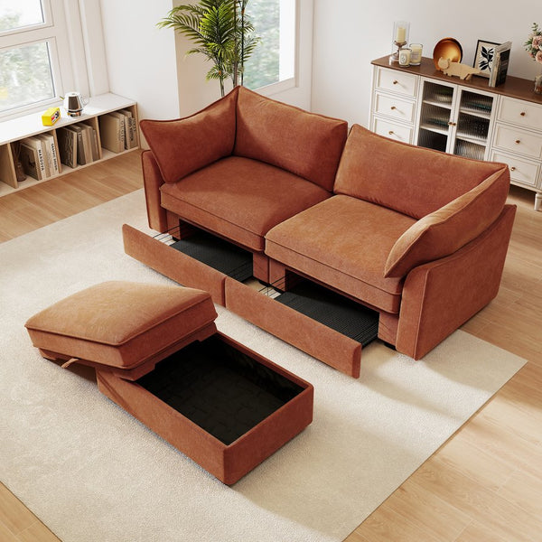 English Elm 2 Seater Sofa With Movable Ottoman And Hidden Storage - Stylish Chenille Comfort For Any Space W3041S00203