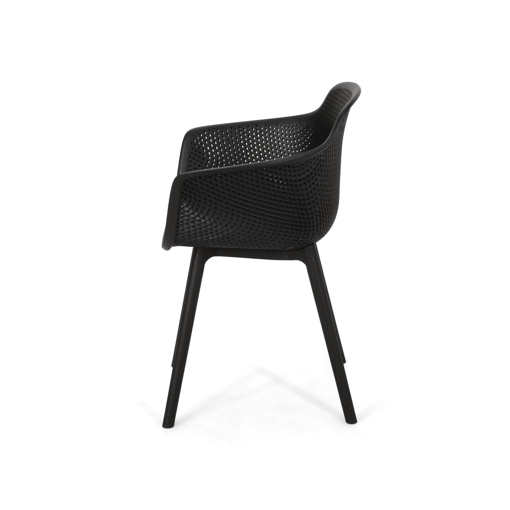 English Elm Christopher Knight Home® - LOTUS modern outdoor dining chair with weather-resistant polypropylene, perforated diamond pattern comfort and stability Black 23.5 L x 23.5 W x 22.5 H 69068.00BLK