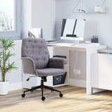 English Elm Homcom Linen Home Office Chair, Tufted Height Adjustable Computer Desk Chair With Swivel Wheels and Padded Armrests, Dark Gray