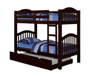 English Elm Espresso Twin Over Twin Convertible Bunk Bed with Right Ladder, Guard Rail, Sturdy Slat System B062S00497