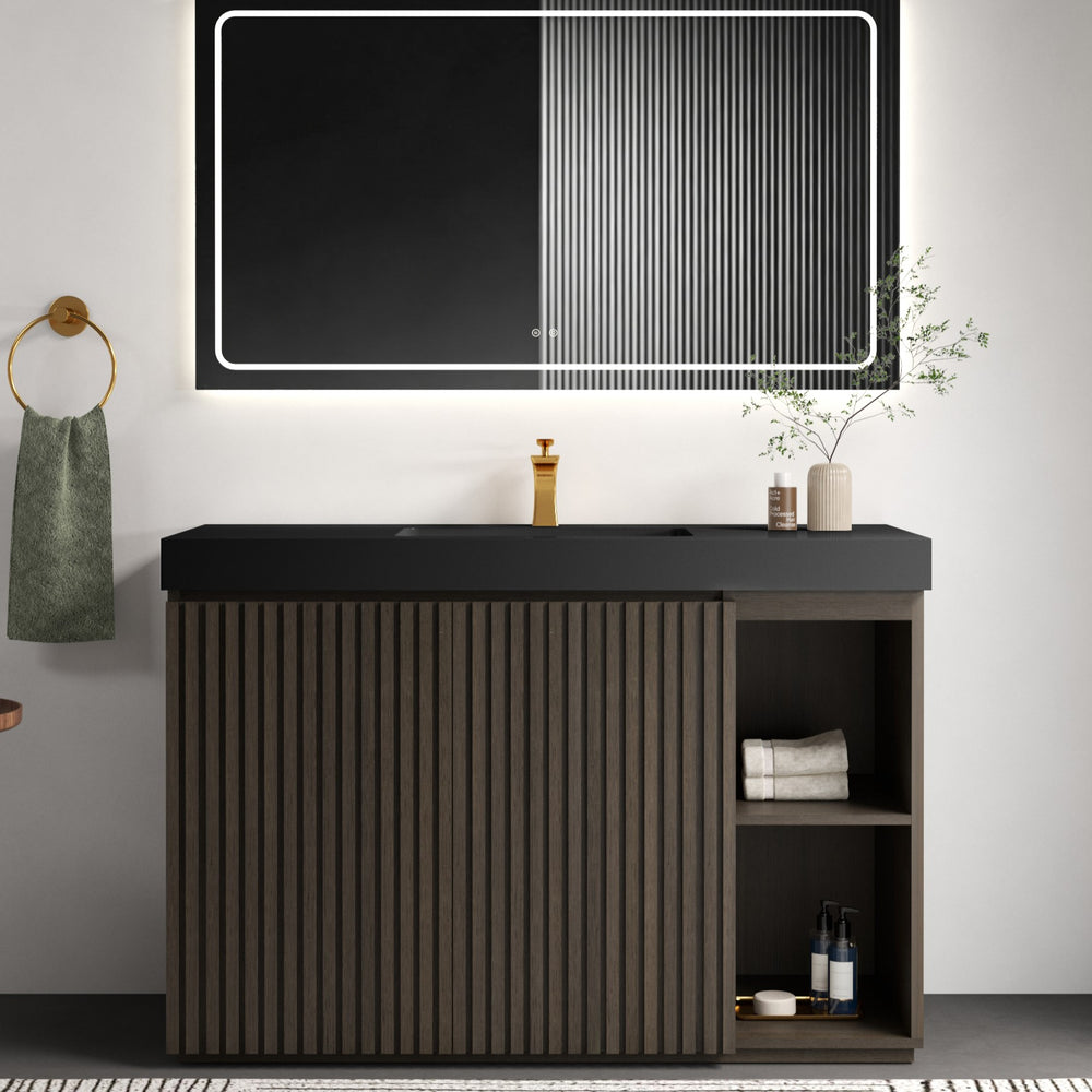 English Elm Grace Floating Walnut Vanity with Solid Surface Sink and Soft Close Storage Drawers Oak,Smoke W1865S00225