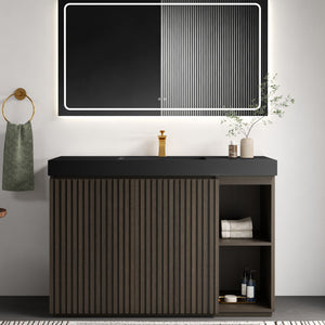 English Elm Grace Floating Walnut Vanity with Solid Surface Sink and Soft Close Storage Drawers Oak,Smoke W1865S00225