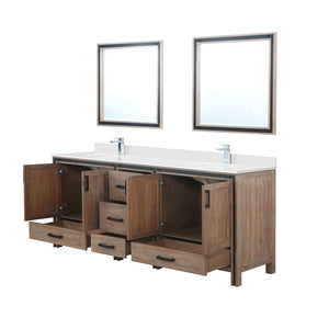 English Elm Rustic Barnwood Double Bath Vanity 84" W x 22" D with White Quartz Top, Chrome Faucets & 34" Mirrors B2731S01137