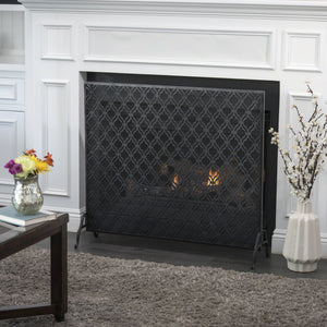 English Elm Christopher Knight Home® - FIRE Iron Single Panel Elmer Fireplace Screen — Durable Decorative Hearth Shield Protects Home Interiors Black 61130.00BLK