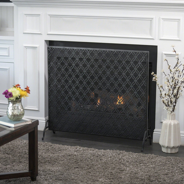 English Elm Christopher Knight Home® - FIRE Iron Single Panel Elmer Fireplace Screen — Durable Decorative Hearth Shield Protects Home Interiors Black 61130.00BLK