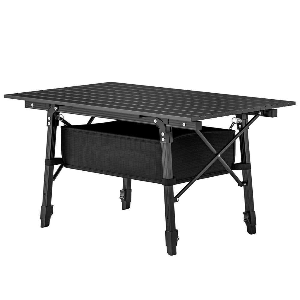 English Elm Portable Aluminum Folding Camp Table with Adjustable Legs and Oxford Cloth Storage Basket T3971P399077