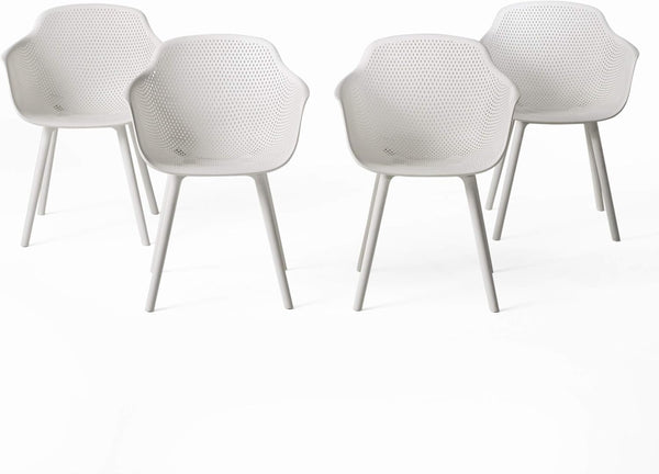 English Elm Christopher Knight Home® - LOTUS Outdoor Dining Chairs Set of 4 – Weather-Resistant Polypropylene with Diamond Pattern Comfort and Durability White 26.75 L x 26.5 W x 24 H N776P243064W