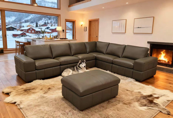English Elm Large Square Arm Leather Match Modular Sectional for Spacious Living Rooms Olive Green B2748S00140