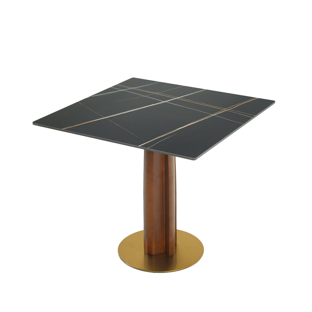 English Elm Modern Square Dining Table – 33.5" Sintered Stone & Wooden Legs, Chic Gold Base For Small Spaces W1535S00603