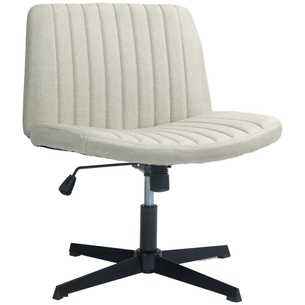 English Elm HOMCOM Wide Armless Office Chair with Breathable Linen Fabric, Thick Foam Padding, Tilt & Swivel Beige W2225P200765