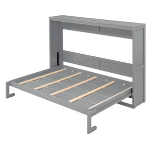 English Elm Full Size Murphy Wall Bed with Cabinet Dual Piston Folding Mechanism for Studio Spaces Gray LP000664AAE-2