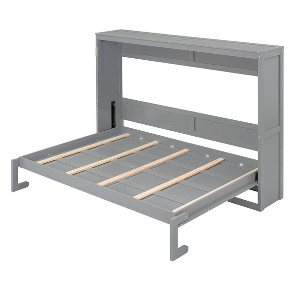 English Elm Full Size Murphy Wall Bed with Cabinet Dual Piston Folding Mechanism for Studio Spaces Gray LP000664AAE-2