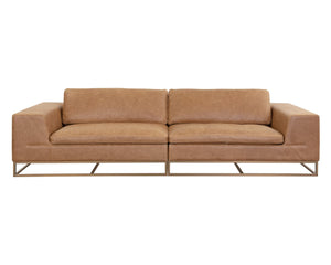 Sunpan IRA Sofa - Luxurious Camel Leather with Gold Base, Modern Design & Ultimate Comfort for Living Spaces 111478