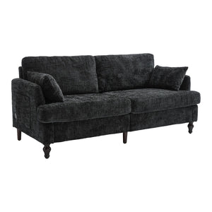 English Elm Modern chenille 2-seater sofa with LED lighting, USB charging, storage pocket, sturdy wood legs Black W395P318548