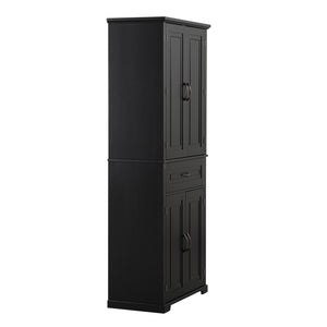 English Elm Bathroom Tall Storage Cabinet with Doors Drawer and Adjustable Shelf, MDF Build, Metal Handles, Anti-Tip Safety Black WF308204AAB