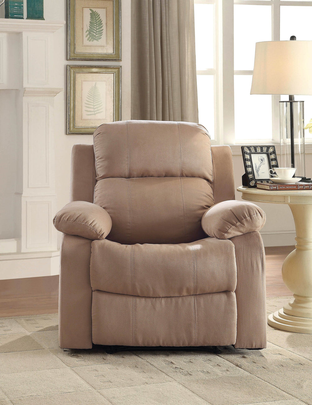 English Elm Brown Memory Foam Recliner with Pillow Top Arms, Microfiber Motion Chair, Smooth Latch Recline Comfort B062P215450