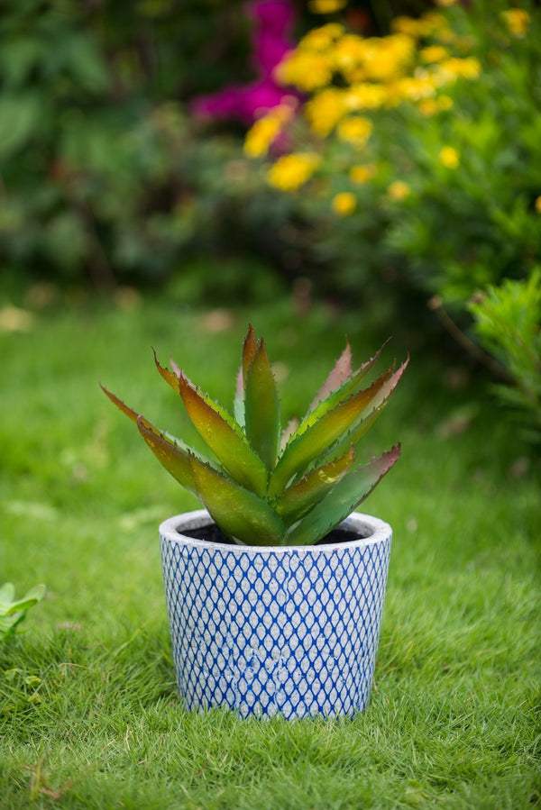English Elm Set of 4 Terracotta Planters Distressed Blue White Glaze Antique Ceramic Style W2078P495142