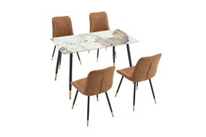 English Elm Modern Sintered Stone Rectangular Dining Table with Gold Accent Metal Base W3493S00016