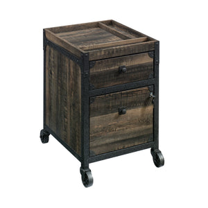 English Elm File Pedestal Brown Finish with Lockable Drawer, Casters & Metal Frame — Compact Durable Storage B356P367791