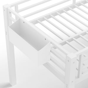 English Elm Twin Metal Low Loft Bed with Storage Stairs Fabric Drawers and Built-in Lights Light White W5305S00044
