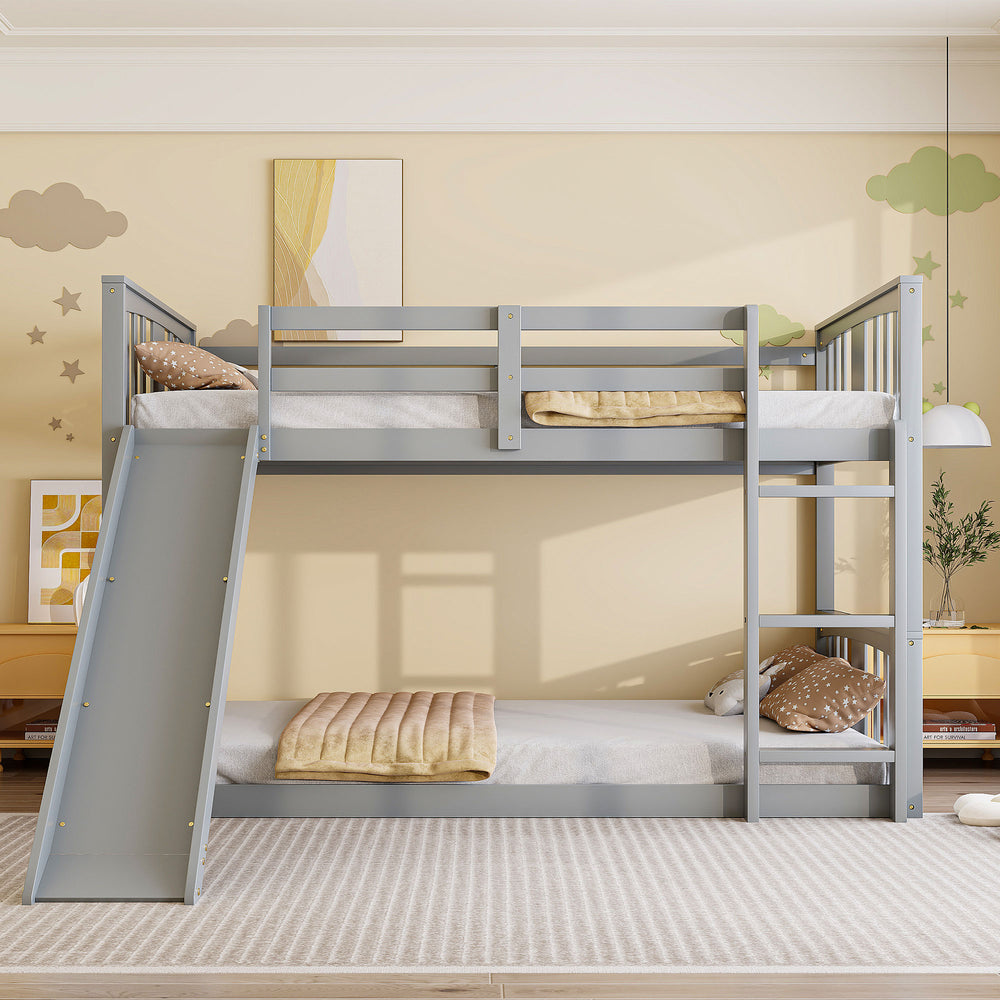 English Elm Twin Over Kids Bunk Bed with Slide Ladder Pine Frame White Finish LT000108AAE-1